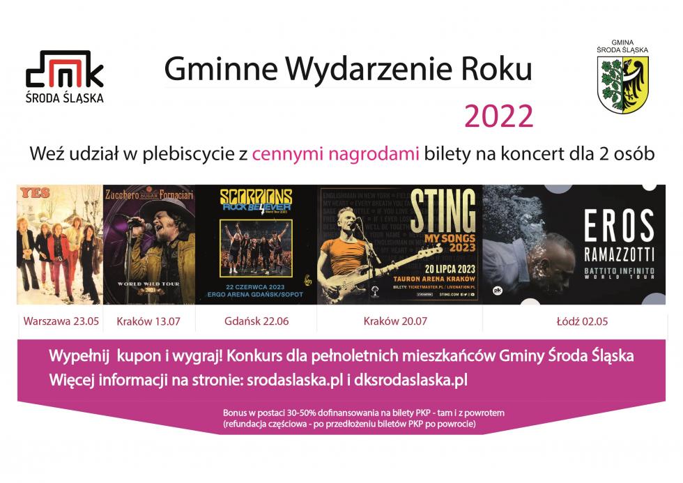 Burmistrz Środy Śląskiej  zaprasza Mieszkańców  do udziału w plebiscycie   „Gminne Wydarzenie Roku 2022”